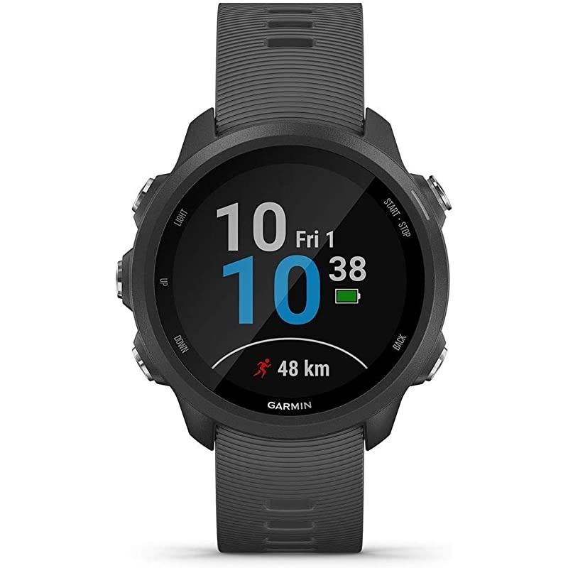 Garmin Forerunner 245 (Slate Gray) Gift Box Bundle | + HD Screen Protectors (x4), USB Car/Wall Adapters & Hard Case | Prepacked with Bow & Crinkle Paper | Running GPS Watch, VO2 Max, Coach