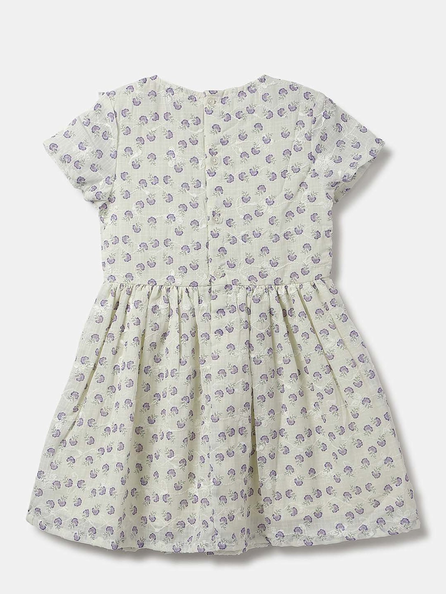 United Colors of Benetton Kids Off-White Cotton Floral Print Dress