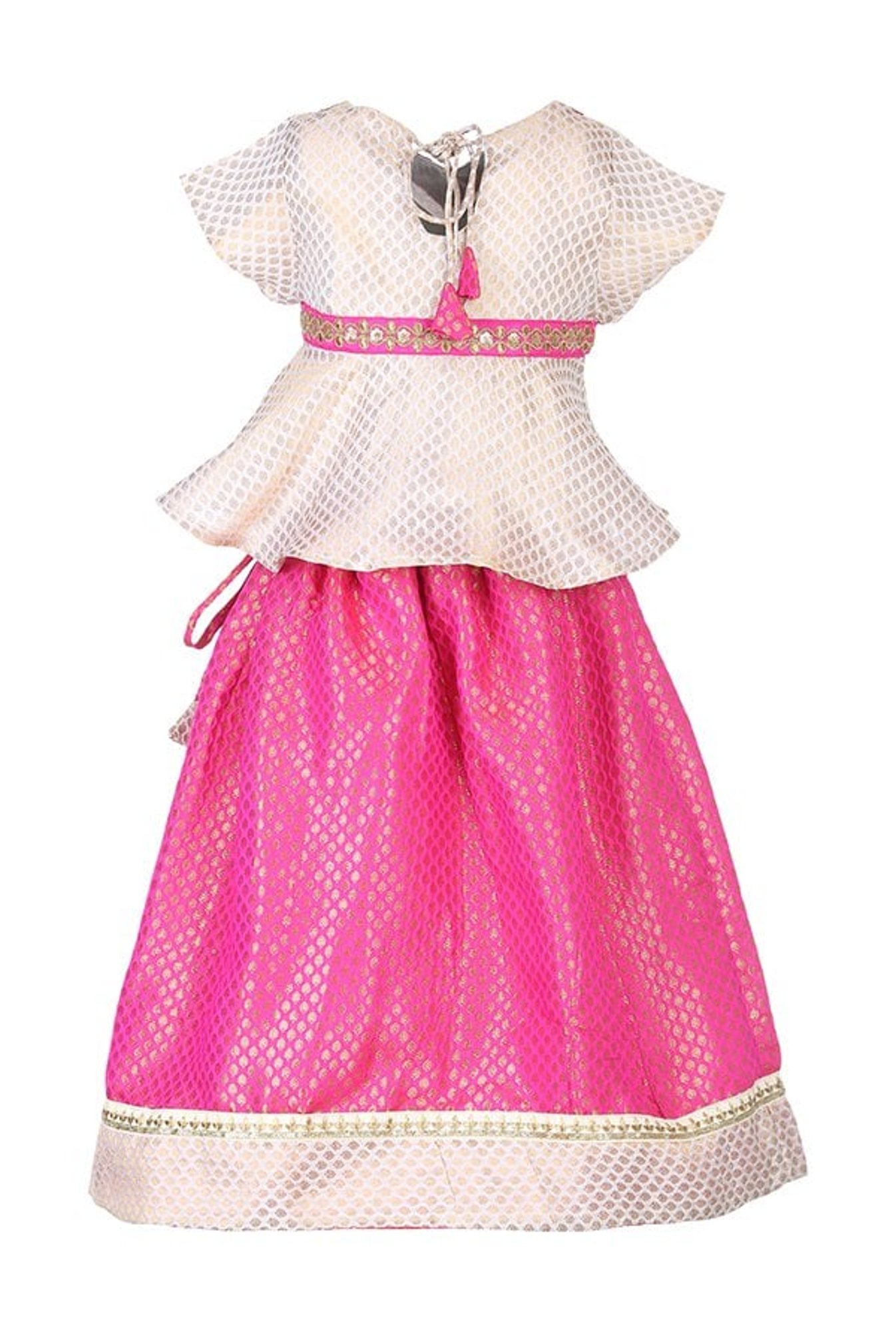 A Little Fable Kids White & Pink Embellished Lehenga Choli