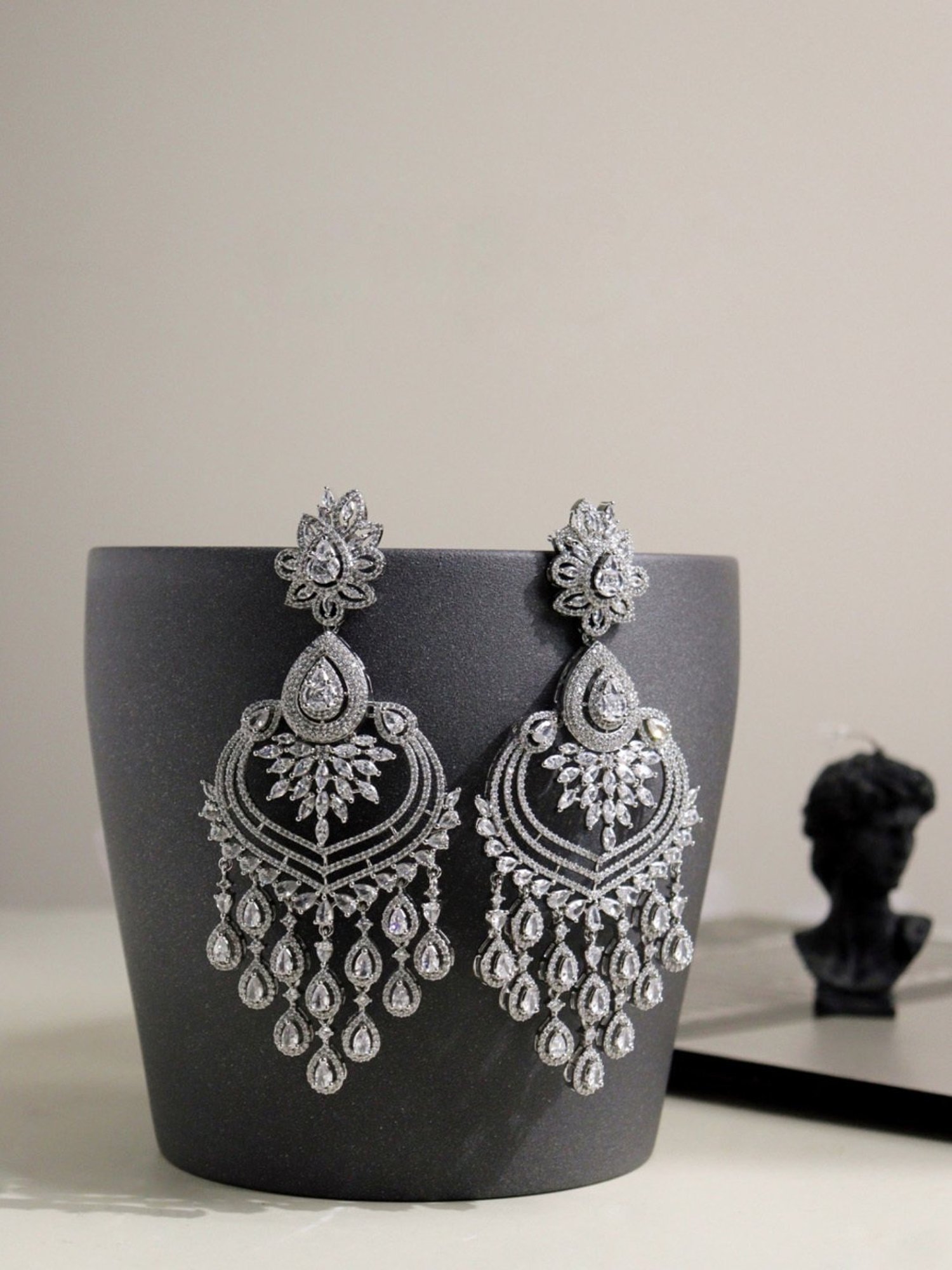 Curio Cottage Cubic Zirconia Diamante Drops White Chandelier Earrings