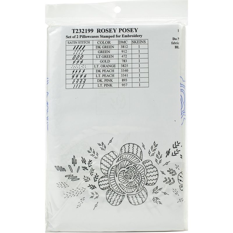 Tobin Stamped For Embroidery Pillowcase Pair 20"X30"-Rosey