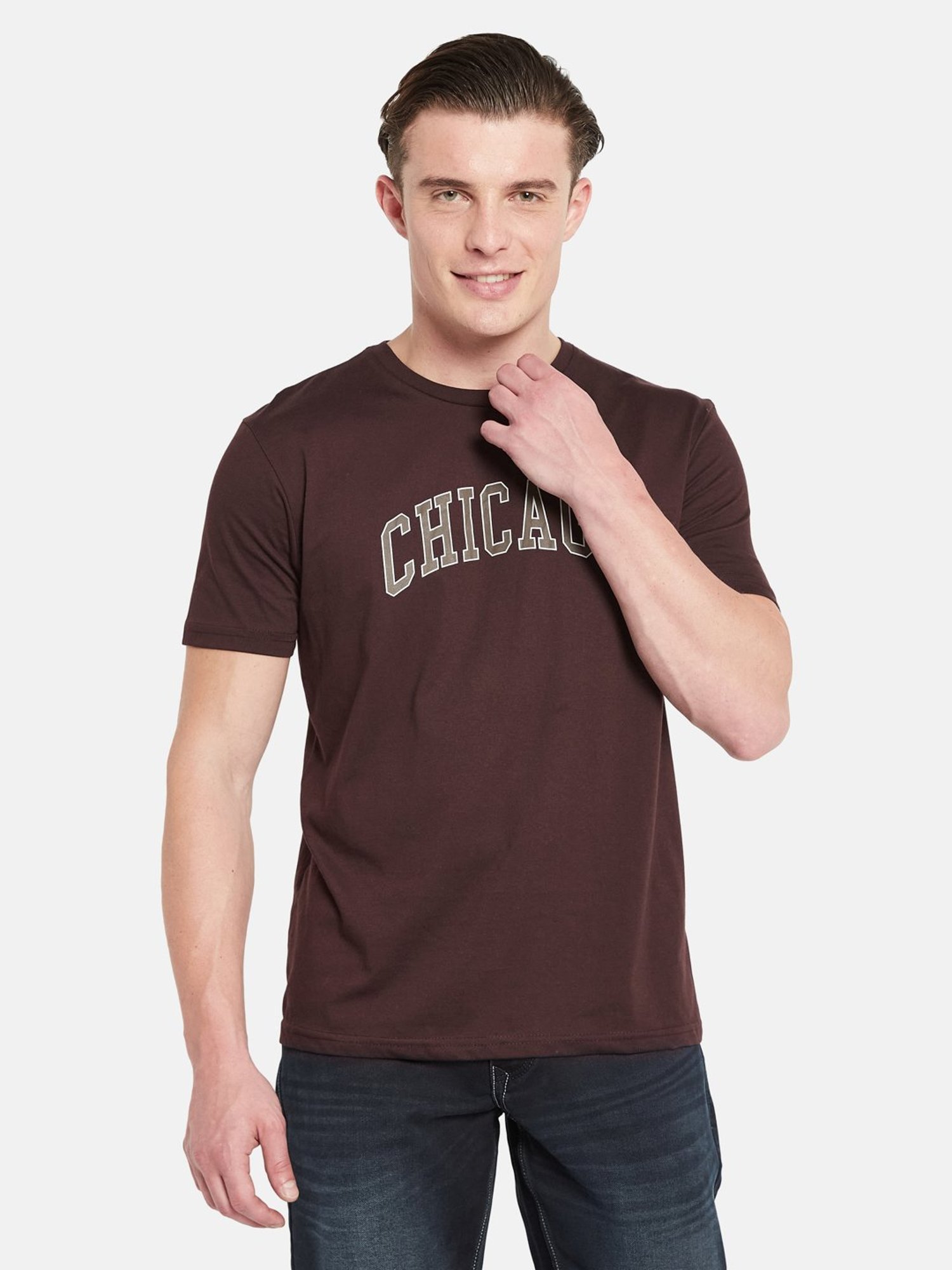 Octave Wine Regular Fit Graphic Print Crew T-Shirt