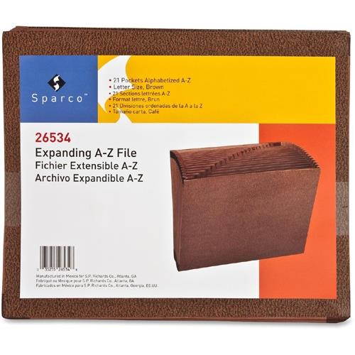Sparco Accordion Files No-Flap 21 Pckts A-Z Letter 12"x10" Brown 26534