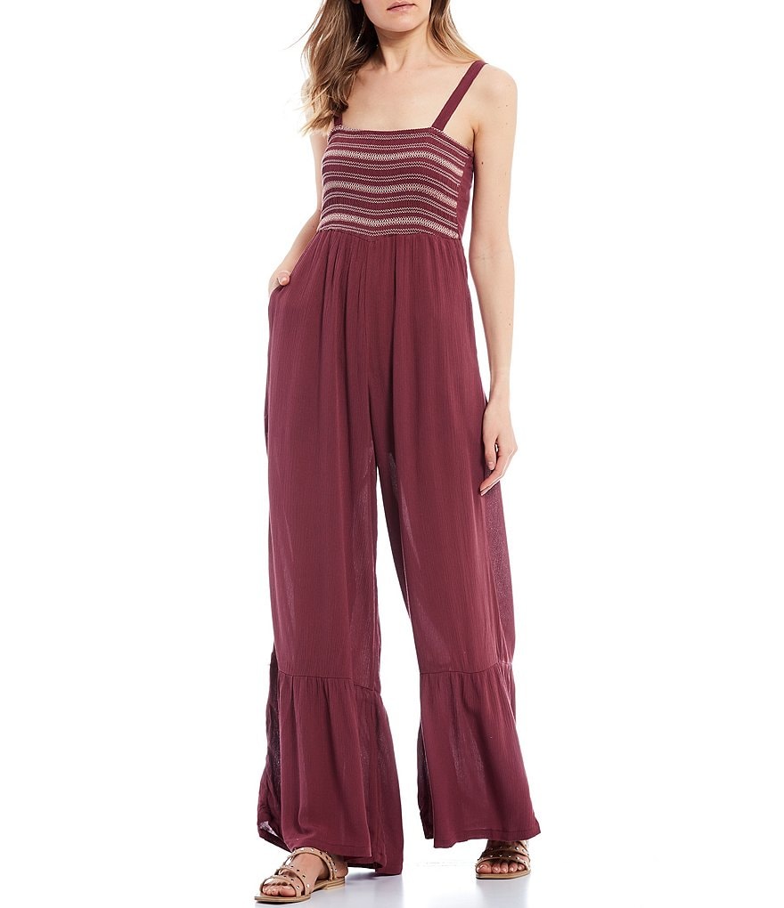 Coco + Jaimeson Sleeveless Embroidered Smocked Bodice Jumpsuit