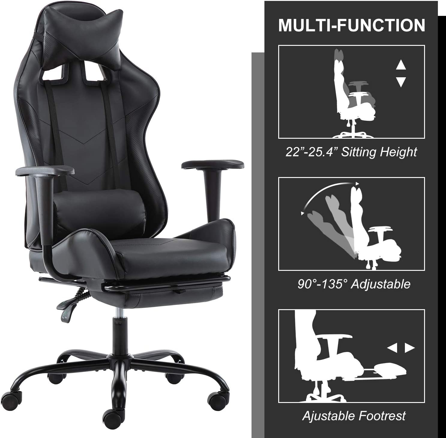 SMUGDESK Gaming Chair with Footrest Racing Style Recliner with Lumbar Support, Ergonomic Office Armchair for Computer PU Leather High Back Desk Chair Headrest Swivel Rocking Desk Chair, Blue