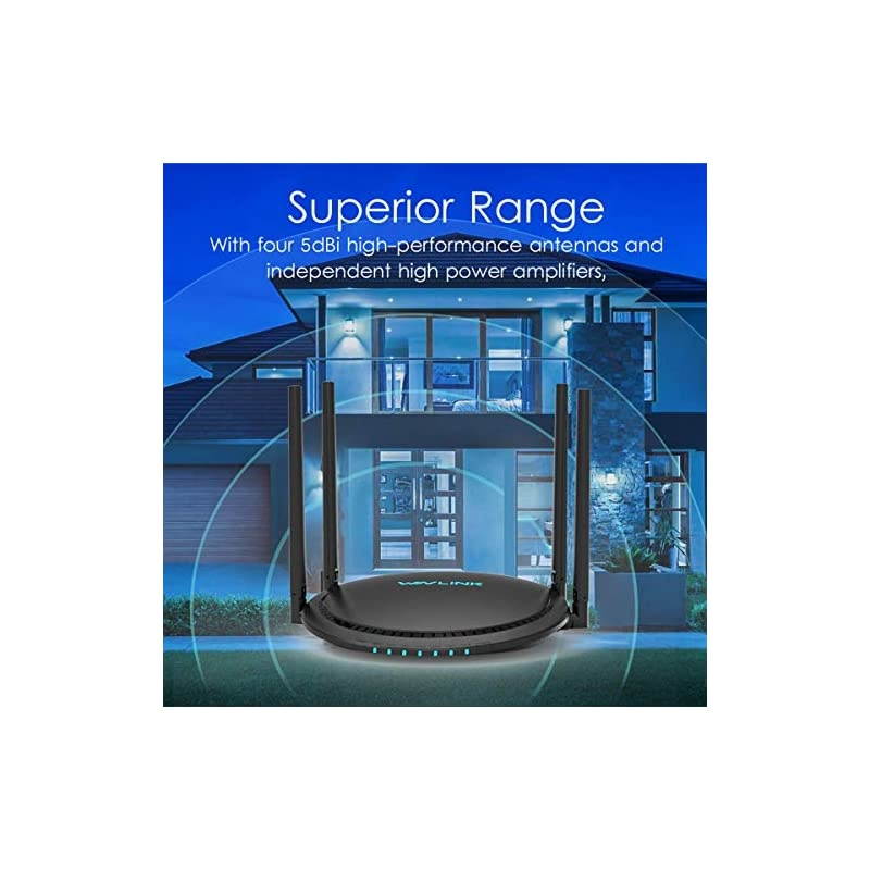 WiFi Router, AC1200 Dual Band Gigabit Wireless Internet Router for Home,High Speed Beamforming Computer Router with 4 x 5dBi High-Gain Antennas and Long Range WiFi Coverage,Supports Guest WiFi