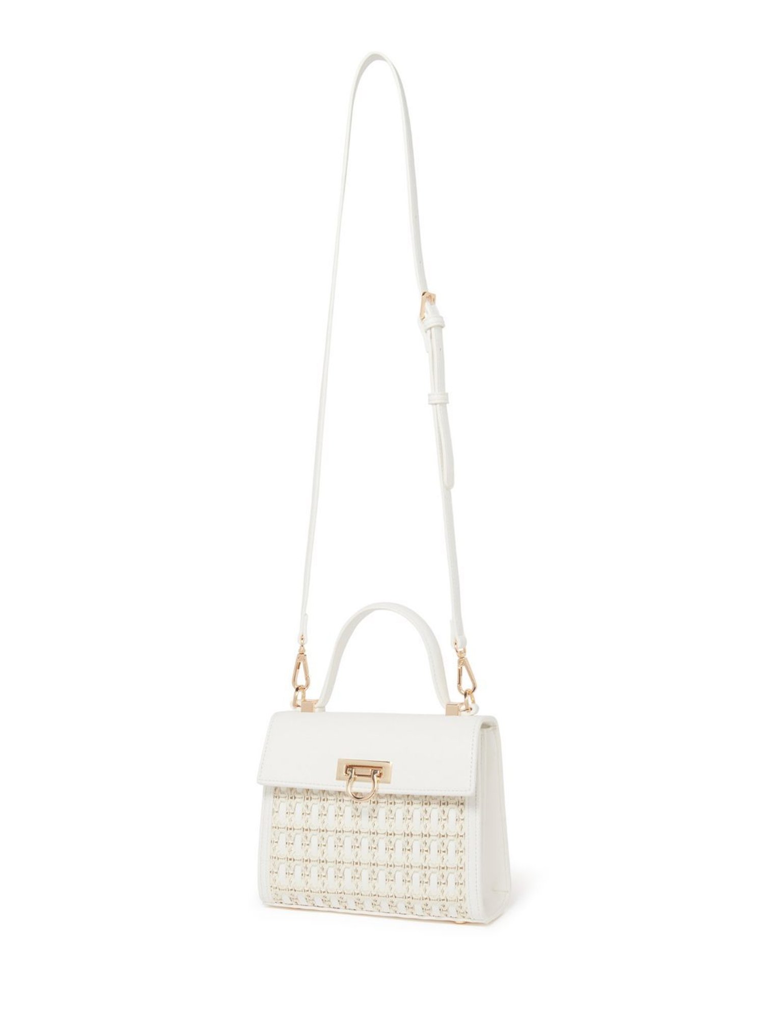 Forever New Milly White Woven Medium Satchel Handbag