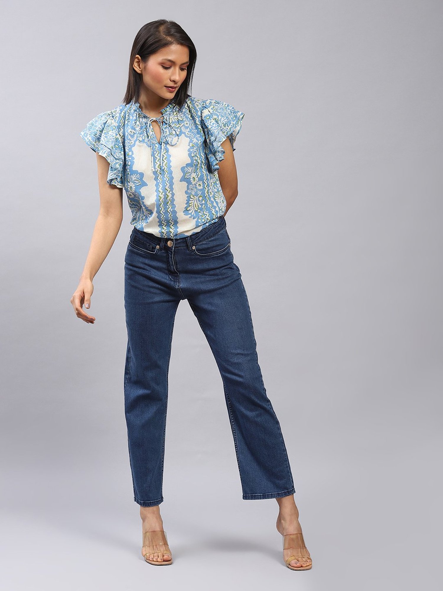 Label Ritu Kumar Blue Floral Print Top