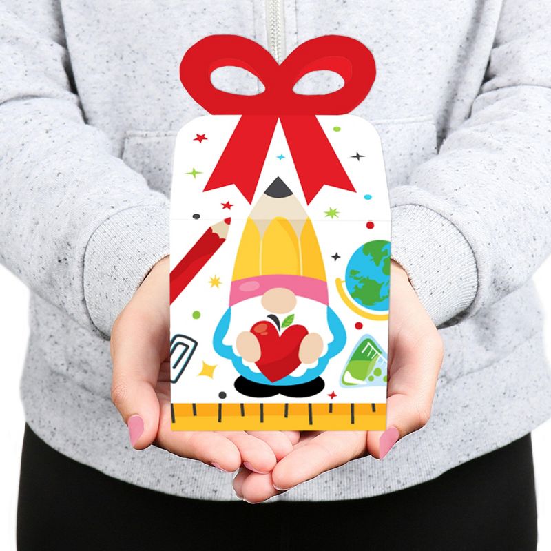 Big Dot of Happiness School Gnomes - Square Favor Gift Boxes - Teacher and Classroom Decorations Bow Boxes - Set of 12