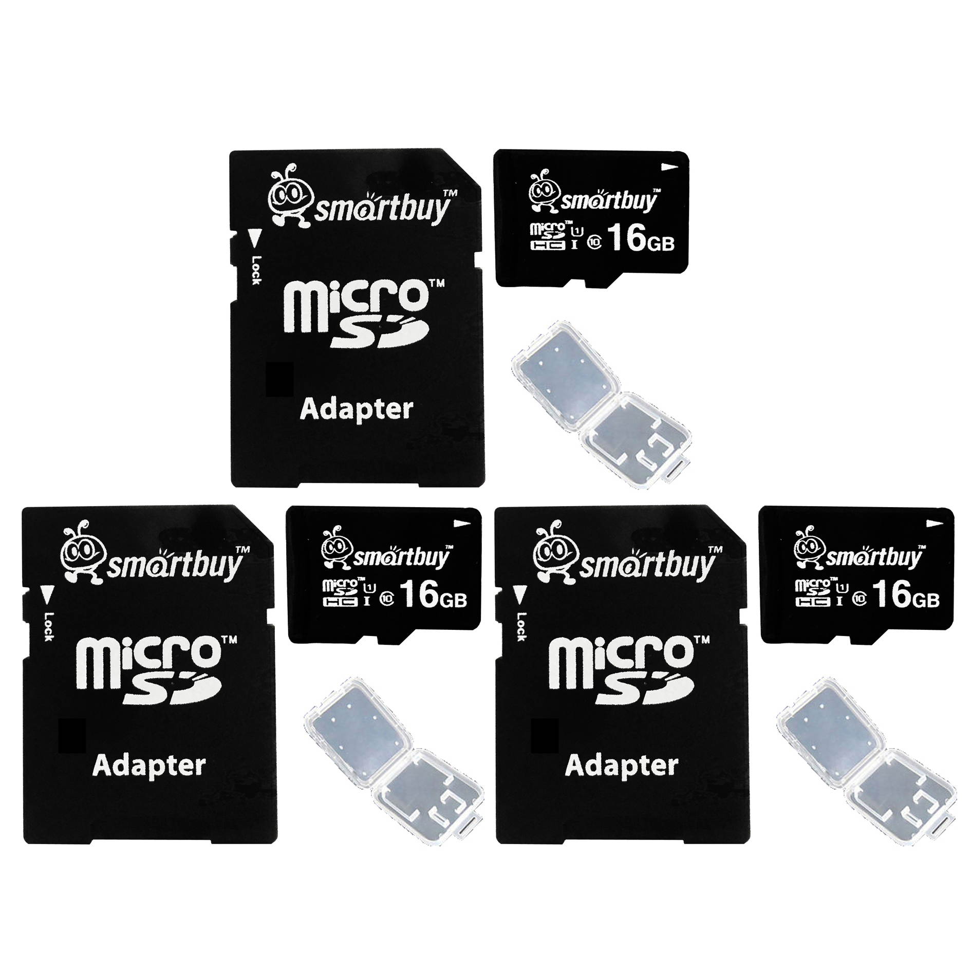 Smartbuy Micro SDHC Class 10 TF Flash Memory Card SD HC C10 Ultra U1 UHS-I HD For Camera Mobile Phone Tab GPS MP3 TV + Adapter + Mini Case (16GB - 2 Packs)