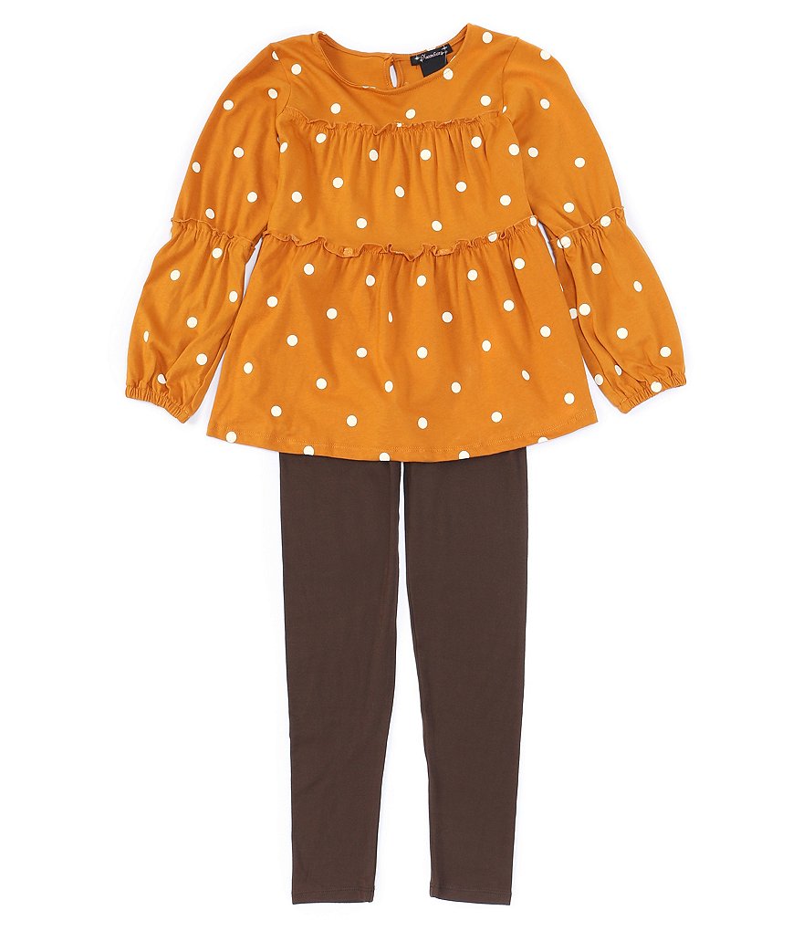 Xtraordinary Big Girls 7-16 Blouson-Sleeve Dotted Blouse & Solid Leggings Set