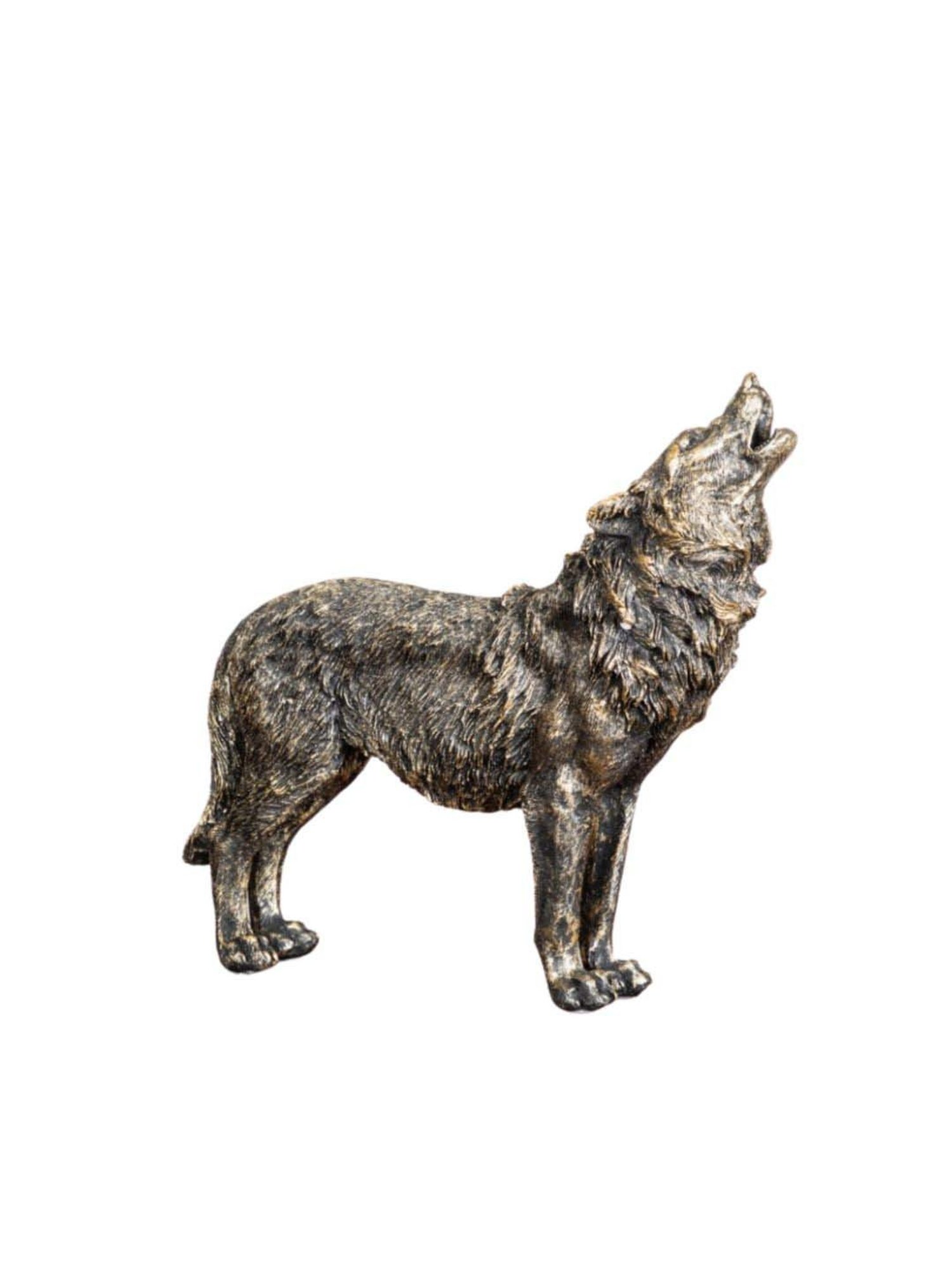 Nestasia Gold Detailed Intricate Textured Antique Howling Wolf Showpiece With Anti Skid Base 9"