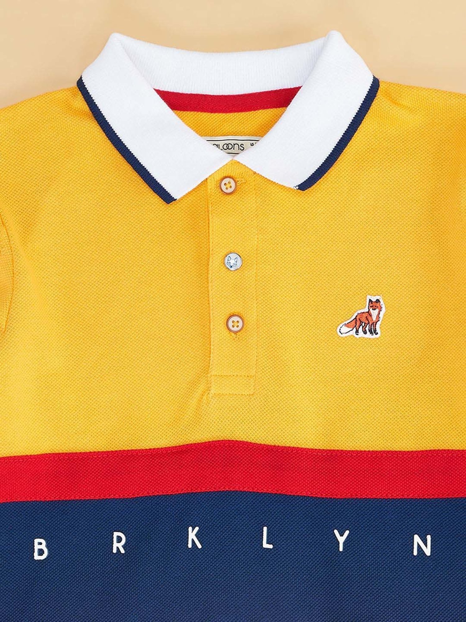 Pantaloons Junior Yellow & Navy Cotton Color Block Full Sleeves Polo T-Shirt