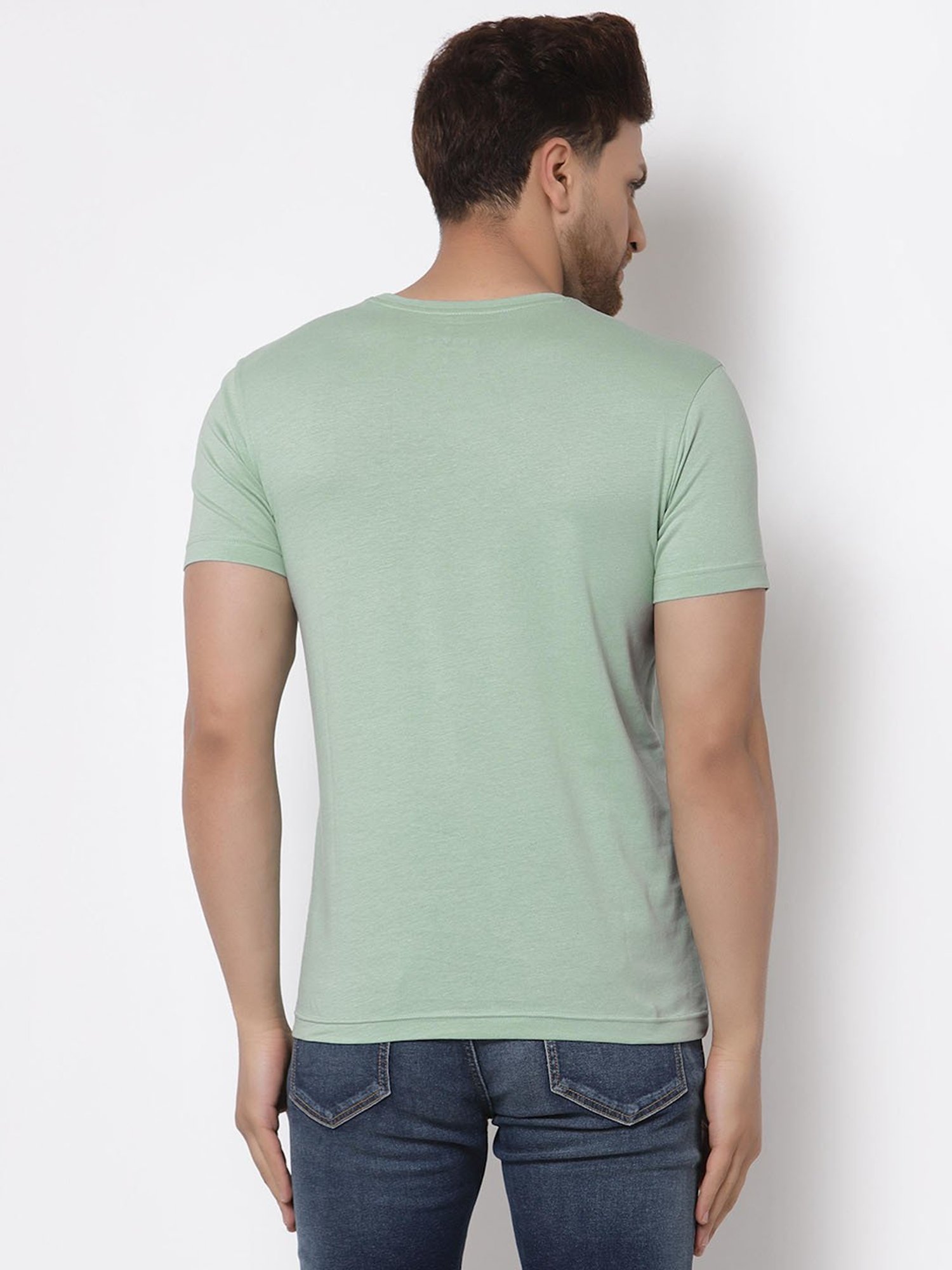 Red Tape Light Green Cotton Regular Fit Printed T-Shirt