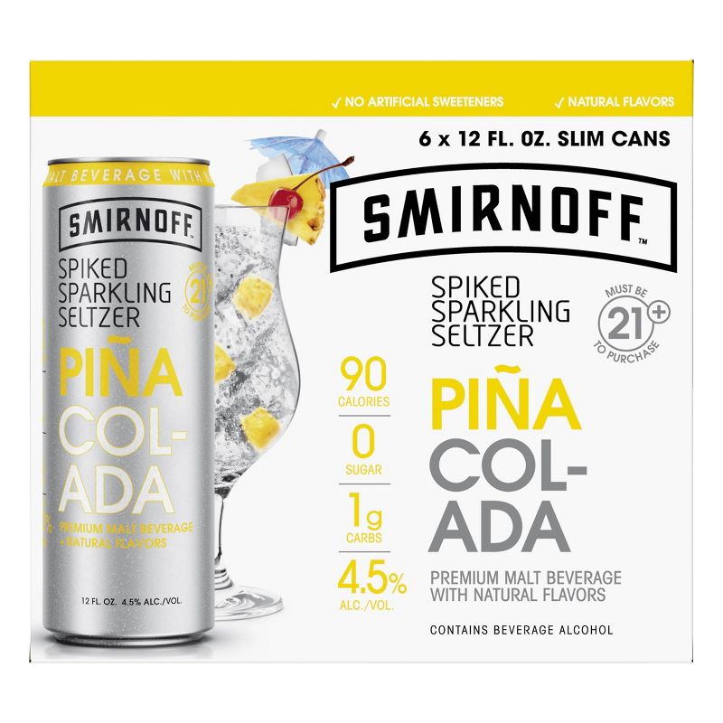 Smirnoff Piña Colada Spiked Sparkling Seltzer - 6pk/12 fl oz Slim Cans