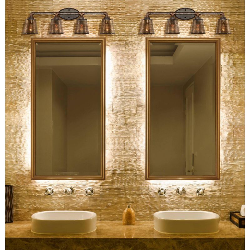 Franklin Iron Works Rustic Farmhouse Wall Light Industrial Rust Hardwired 31 3/4" Wide 4-Light Fixture Glass for Bathroom Vanity