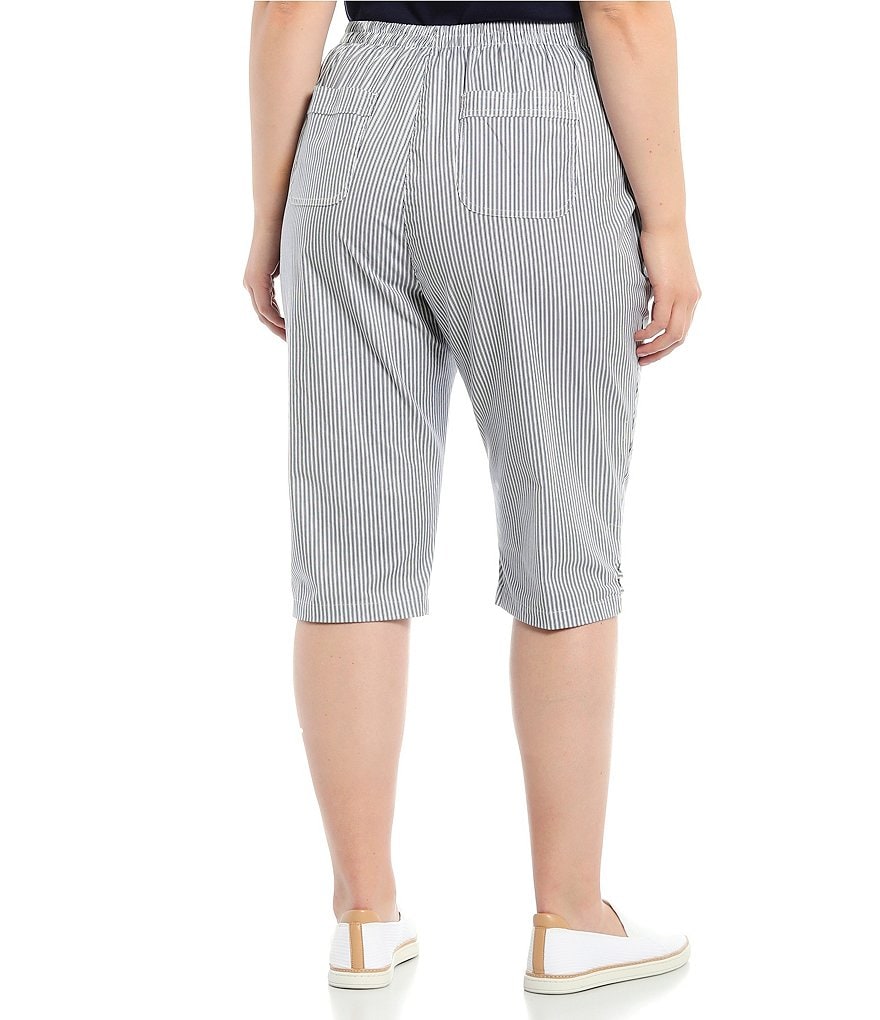 Allison Daley Plus Size Ticking Stripe Print Pull-On Skimmer