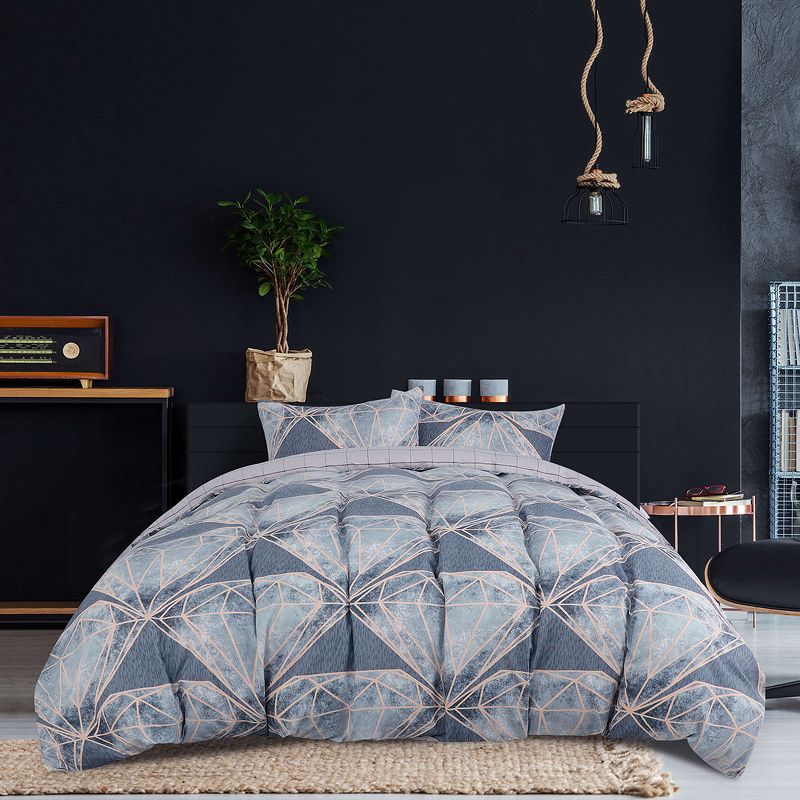 2 Pcs Twin Double Brushed Microfiber Masonry Pattern Duvet Cover Bedding Sets Gray  - PiccoCasa