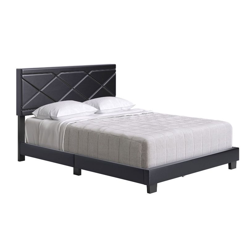 Boyd Sleep VMI1407BKEK Antwerp Faux Leather Upholstered King Size Platform Bed Frame with Decorative Headboard and Wood Slat Supports, Black