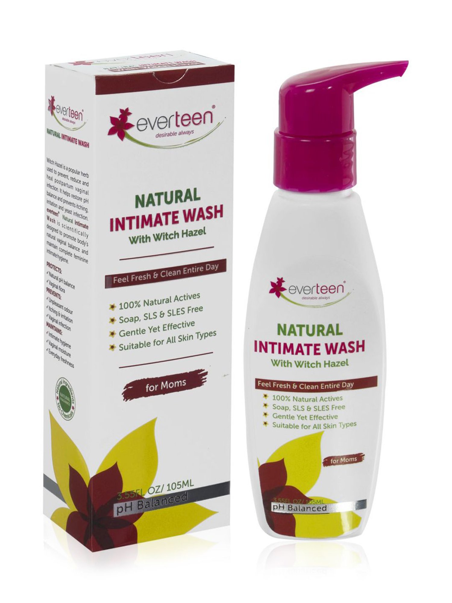 everteen Witch Hazel Natural Intimate Wash for Feminine Intimate Hygiene in Moms - 1 Pack - 105 ml