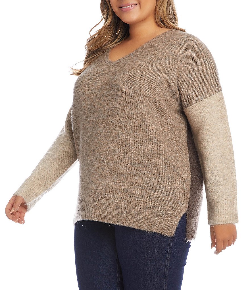 Ruby Rd. Plus Size Ombre Striped 3/4 Sleeve Button Front Long Cardigan