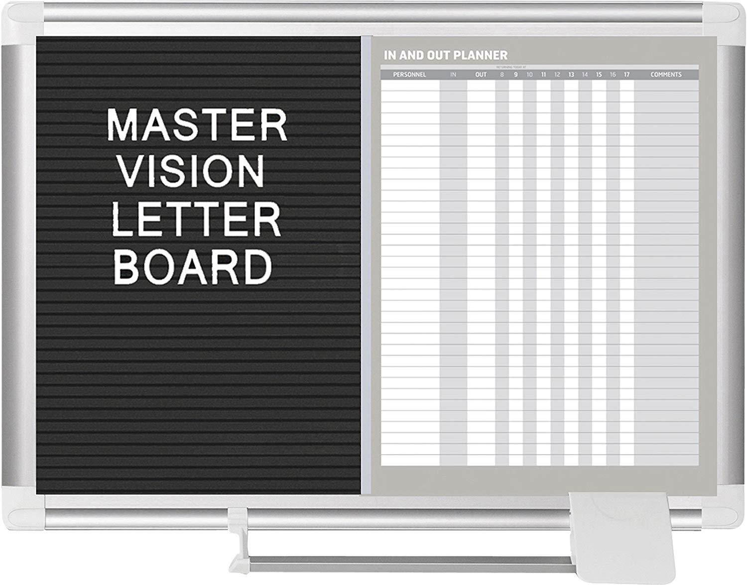 MasterVision In-Out Planning Board Magnetic Dry Erase/Letter Board, 18" x 24", Aluminum Frame
