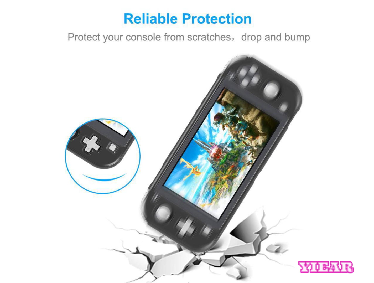 Crystal Clear Cover Case for Switch Lite, Ultra Slim Clear Hard PC Protective Case for Nintendo Switch Lite with a Glass Screen Protector and 8 Thumb Grips Caps(Grey)