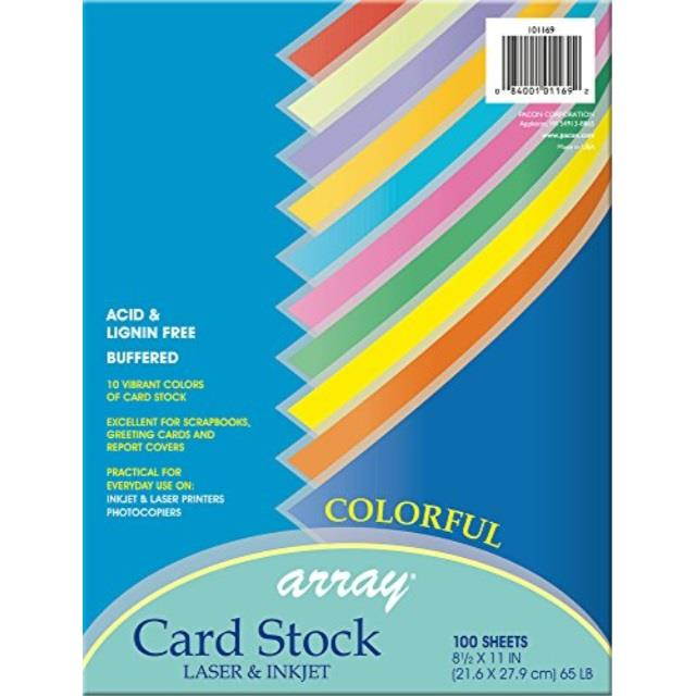 pacon card stock, colorful assortment, 10 colors, 81/2" x 11", 100 sheets