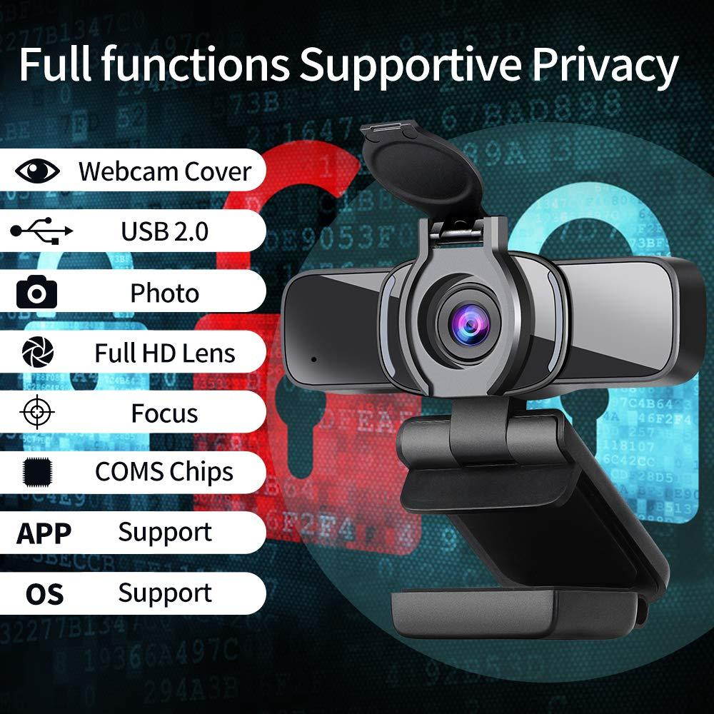 Dericam 1080P Webcam, USB Webcam, HD Computer Camera for Skype, FaceTime, Hangouts, PC/Mac/Laptop/MacBook/Tablet with Built-in Mic and Privacy Cover