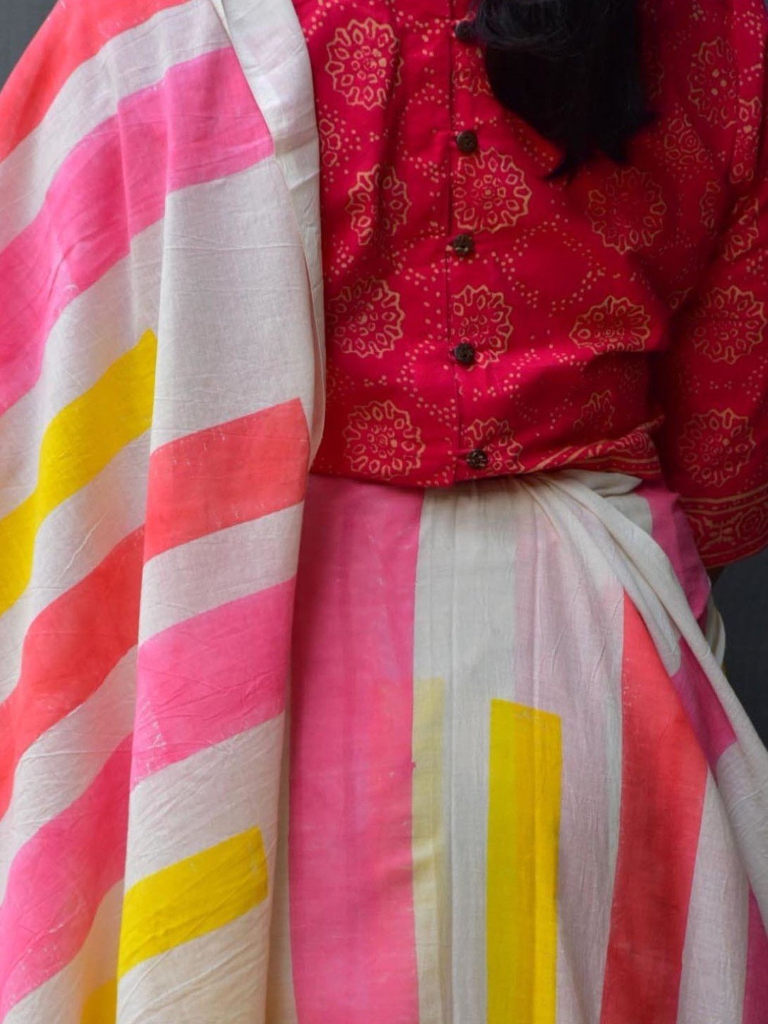 Chidiyaa White Rangeen Sweth Handblock printed Mulmul Cotton Saree