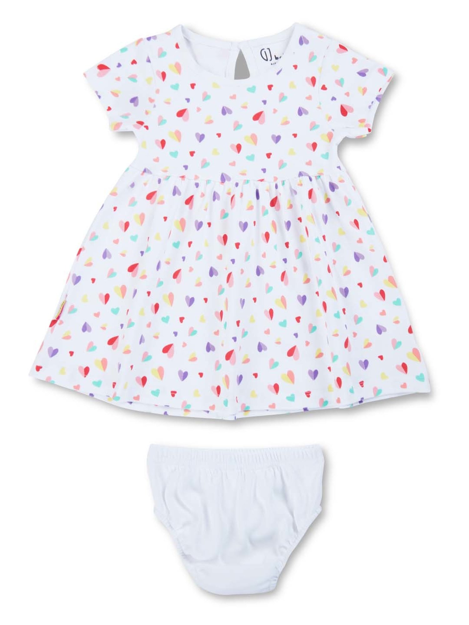 GJ baby Kids White Cotton Printed Dress Set