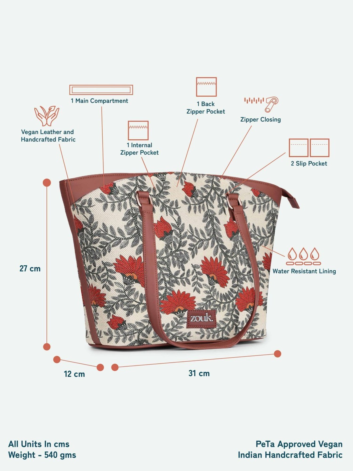 ZOUK Nawabi Couture Printed Tote Handbag