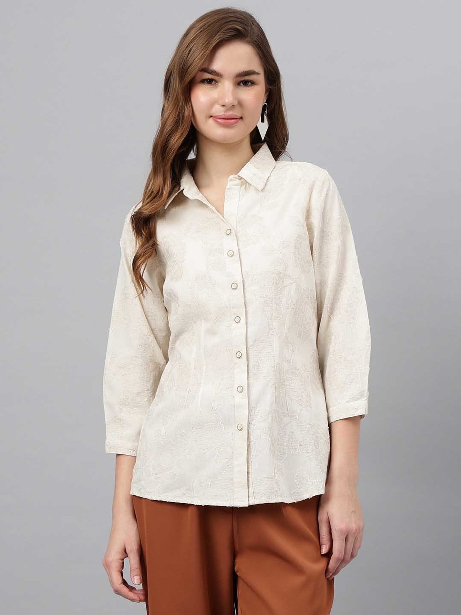 Latin Quarters Beige Self Design Shirt