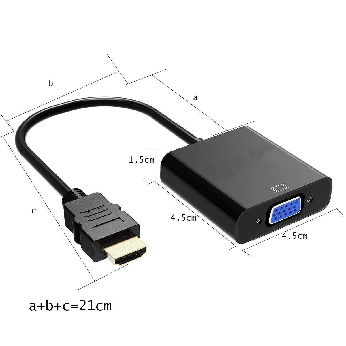 1080P HDMI Male to VGA Male Converter Video Adapter with 3.5mm Audio, HDMI to VGA Adapter with Audio.