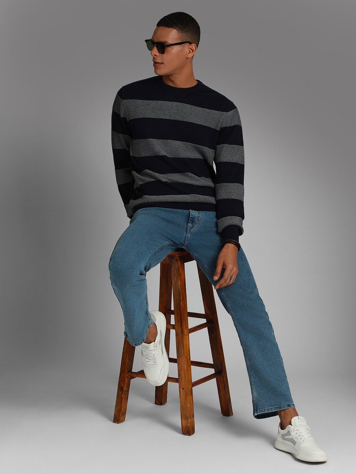 High Star Multicolored Cotton Regular Fit Striped Sweater