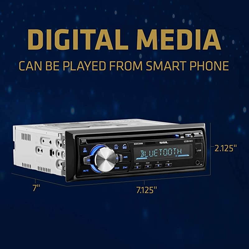 SDC26B Car Stereo Single Din Bluetooth Audio and HandsFree Calling Builtin Microphone MP3 Player CD USB Port AUX Input AMFM Radio Receiver Wireless Remote Control