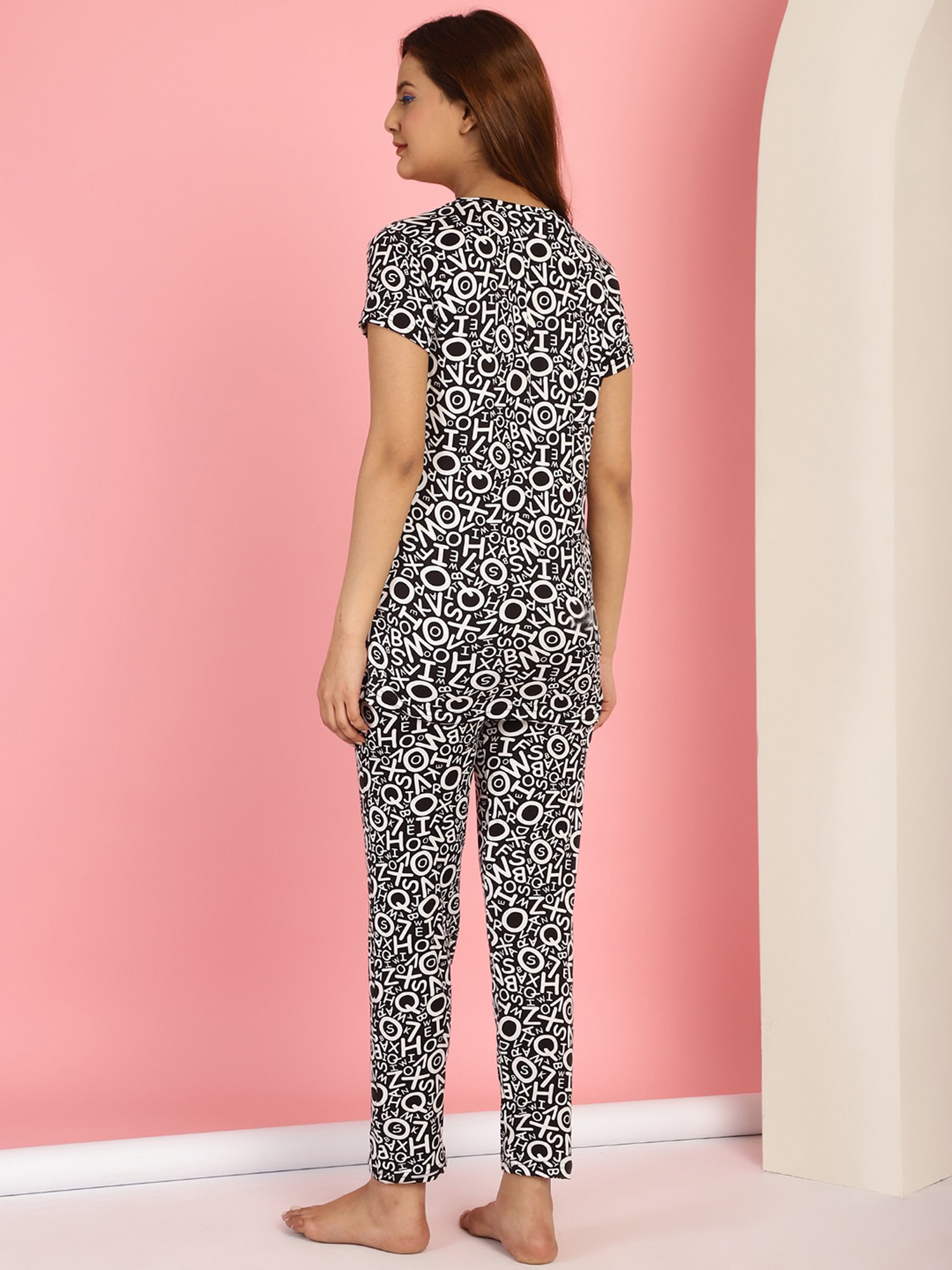 Gracit Grey & White Cotton Printed Top With Pyjamas