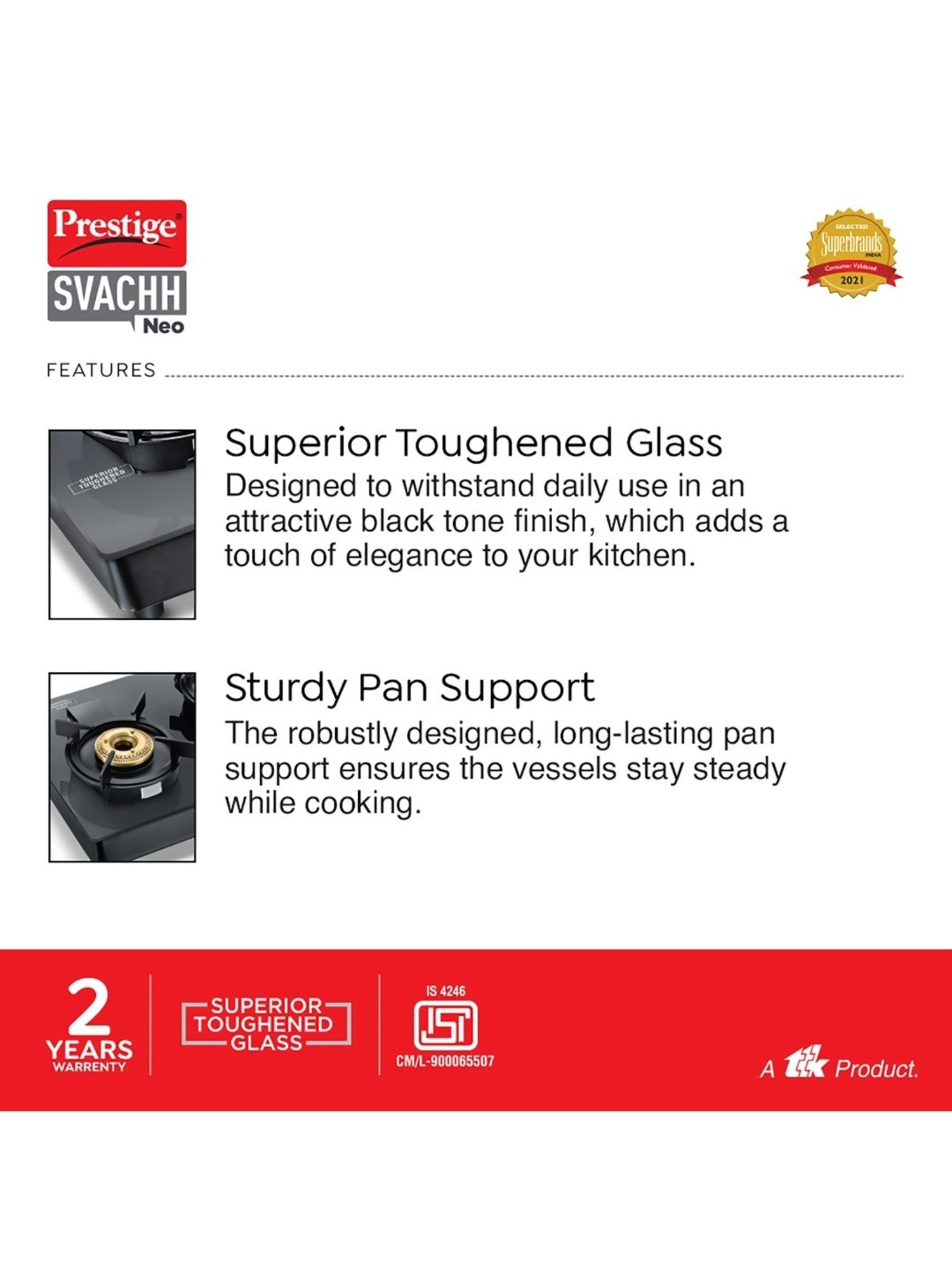 Pigeon Blackline Smart Black Glass Manual Gas Stove (2 Burners)