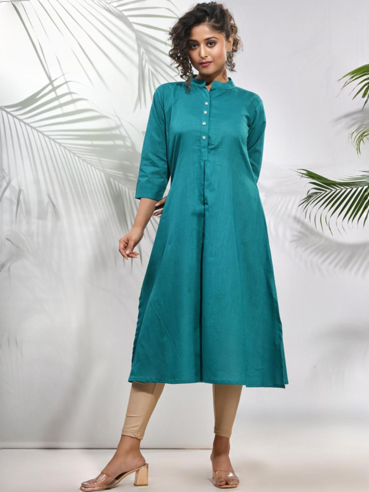 CHARUKRITI Blue Cotton Woven Pattern A Line Kurta