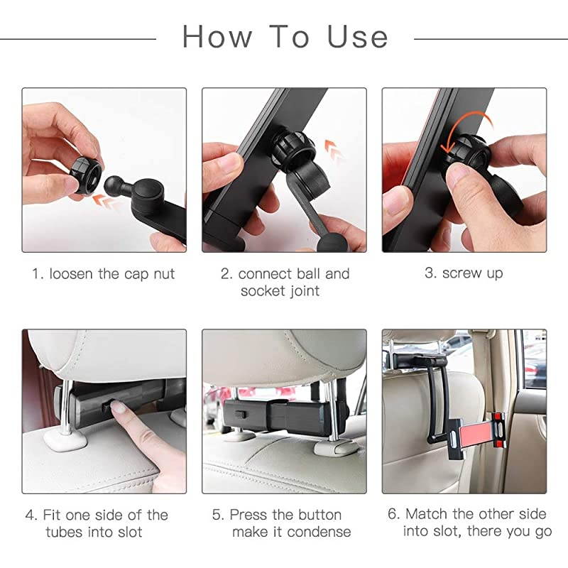 Tablet Holder for Car Ipad Headrest Mount 5-12.9 In Universal Backseat Holder Tablet Car Mount With 360 Degree Rotation for ipad,ipad Air,iPad Mini,Samsung Kindle Fire Galaxy all Tablets