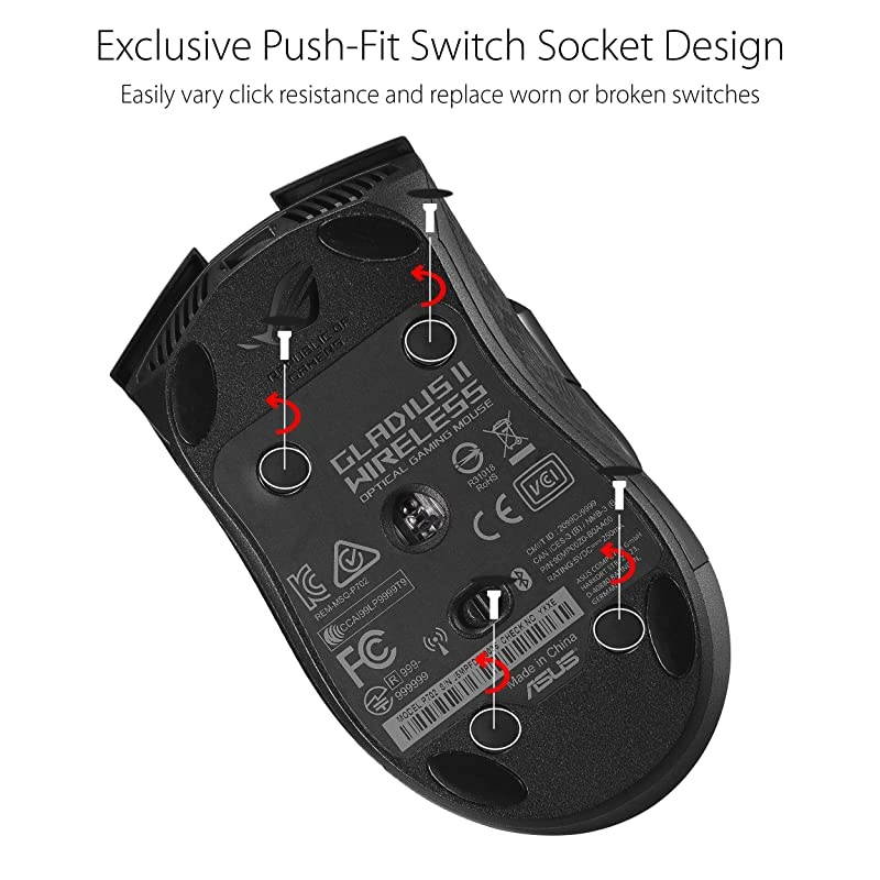 Wireless Optical Gaming Mouse for PC ROG Gladius II | RightHand Grip | 12000 DPI Optical Sensor 400 IPS Omron Switches | 6 Programmable Buttons | Aura Sync RGB Lighting ROG Armoury II