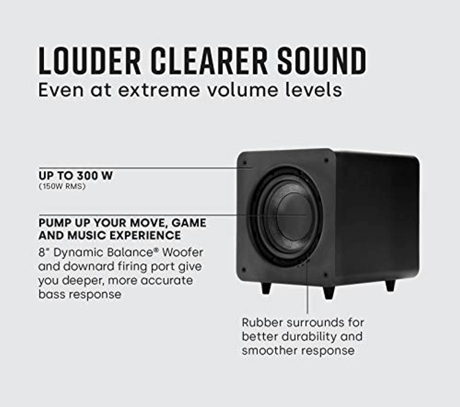Polk Audio PSW111 8" Powered Subwoofer - Power Port Technology | Up to 300 Watt Amp | Big Bass in Compact Size | Easy Setup with Home Theater Systems Black (PSW111)