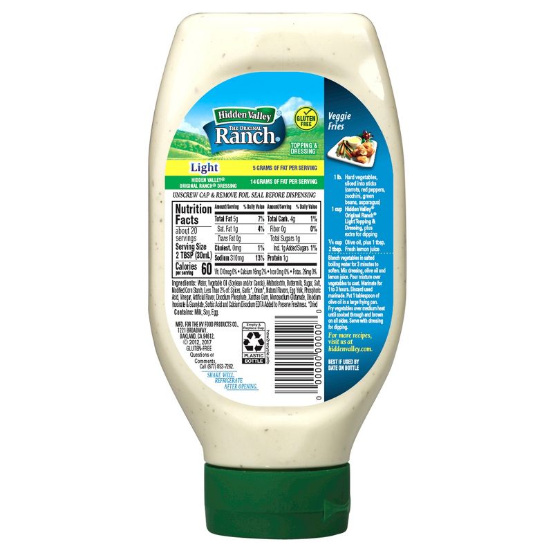 Hidden Valley Easy Squeeze Original Ranch Light Salad Dressing & Topping - Gluten Free - 20fl oz