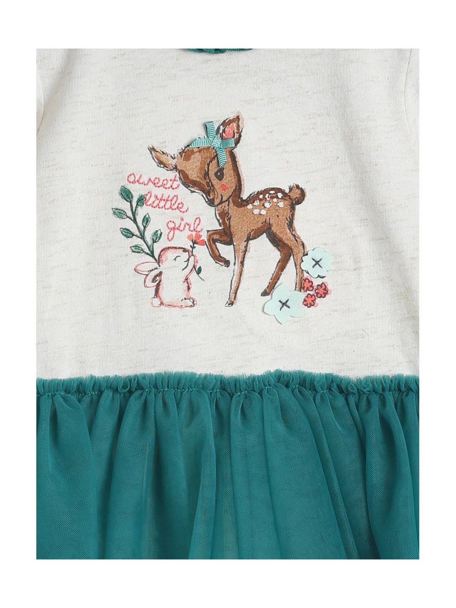 MINIKLUB Kids Teal & Beige Printed Full Sleeves Bodysuit with Hairband