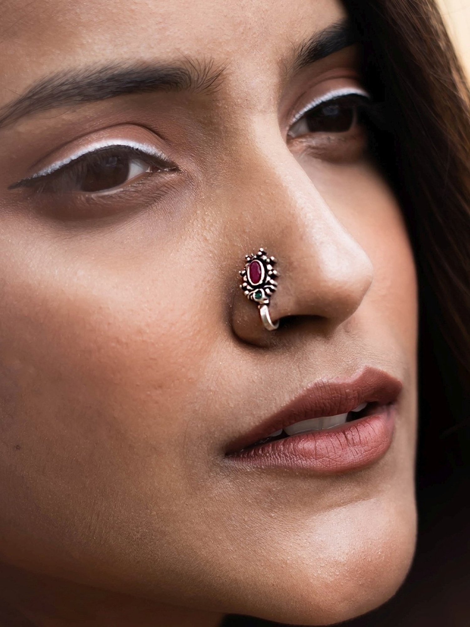 Teejh Ethnic Parthavi Multicolored Stone Nose Pin for Women