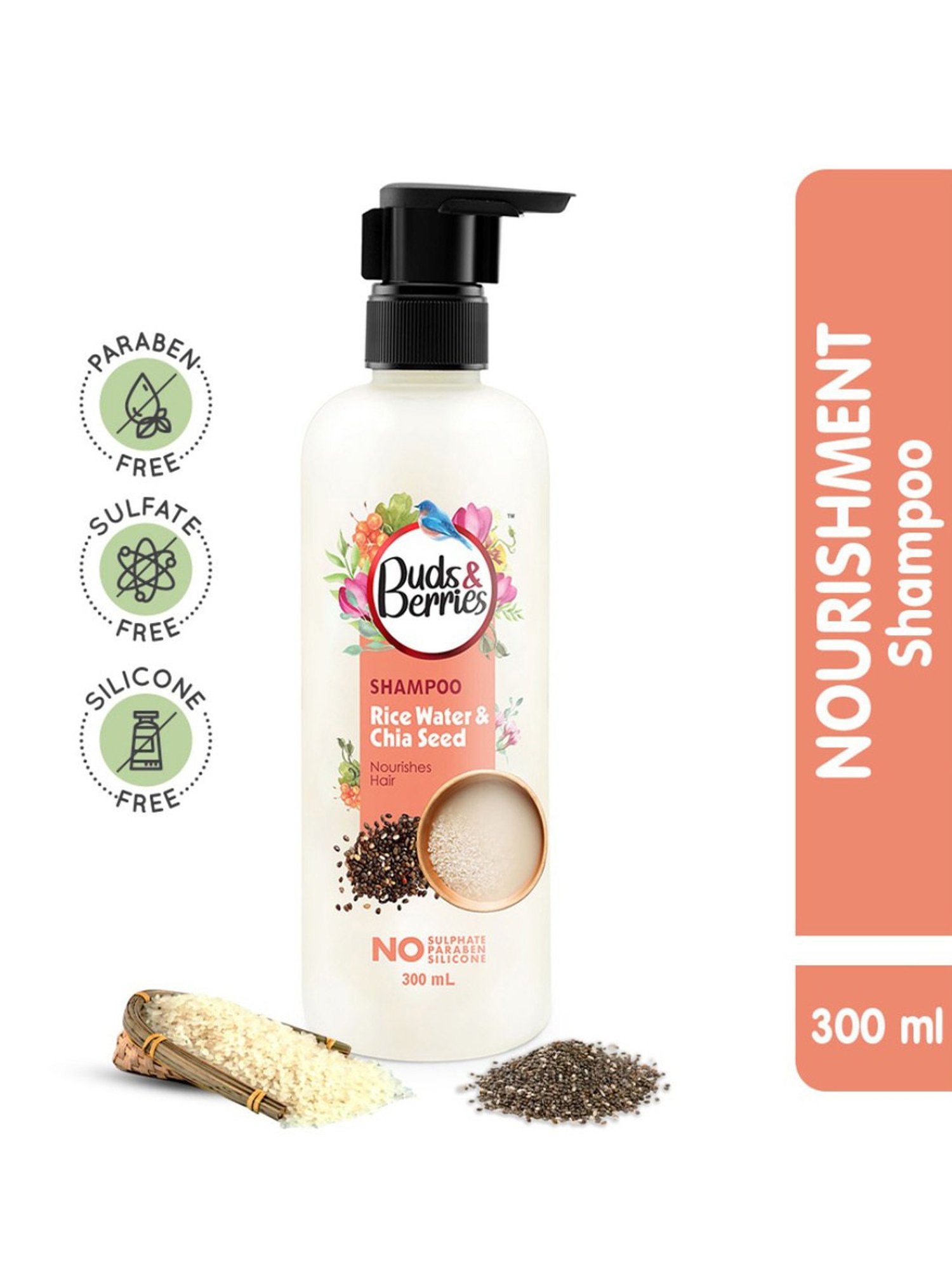 Buds & Berries Rice Water & Chia Seed Nourishes Hair Shampoo - 300 ml
