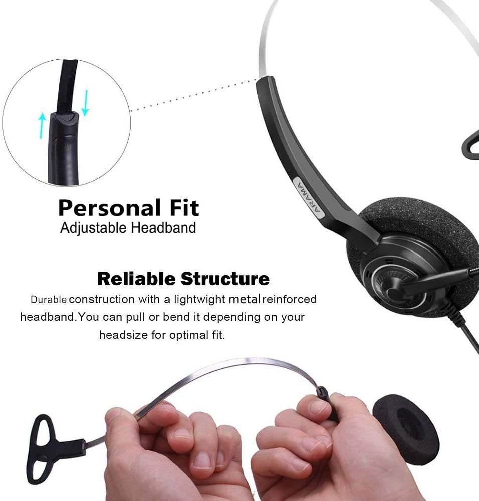 Phone Headset RJ9 with Pro Noise Canceling Mic and Mute Switch Controls Wired Headset for Polycom Mitel Plantronic Nortel Shoretel Aastra Avaya Lucent Landline Phones-200MS2