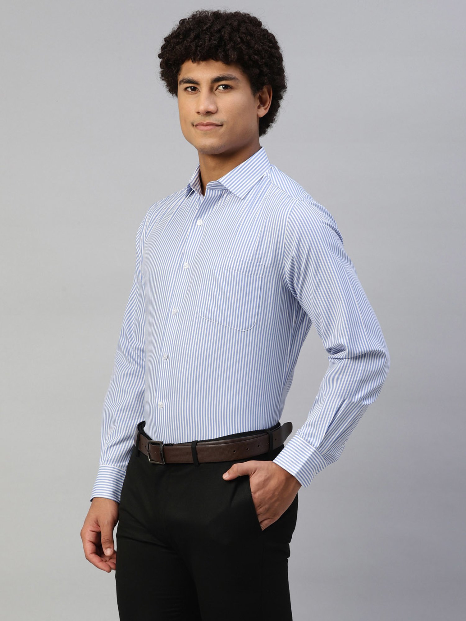 Sojanya Blue Cotton Regular Fit Self Pattern Shirt