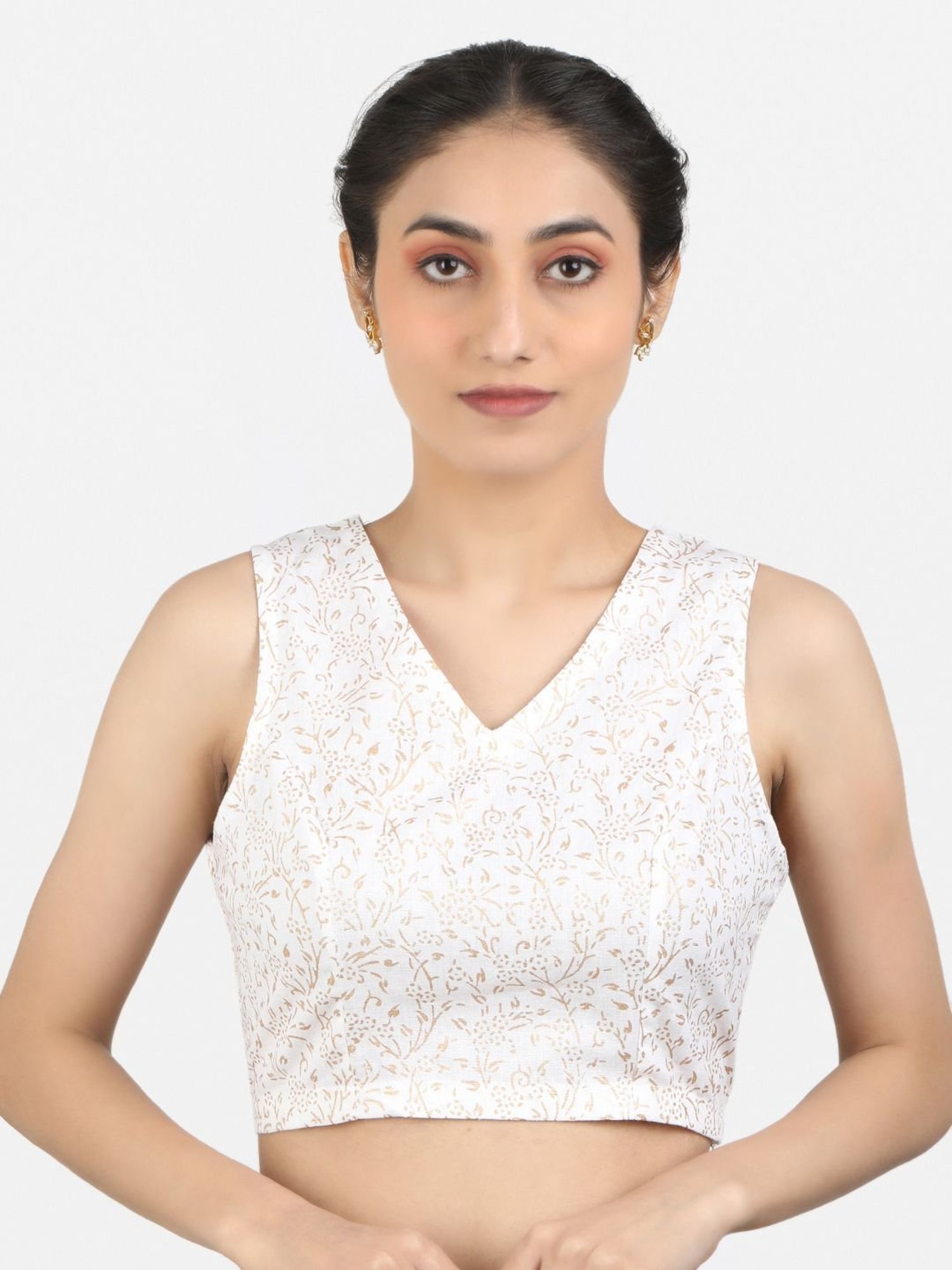 Llajja White Cotton Printed Readymade Blouse