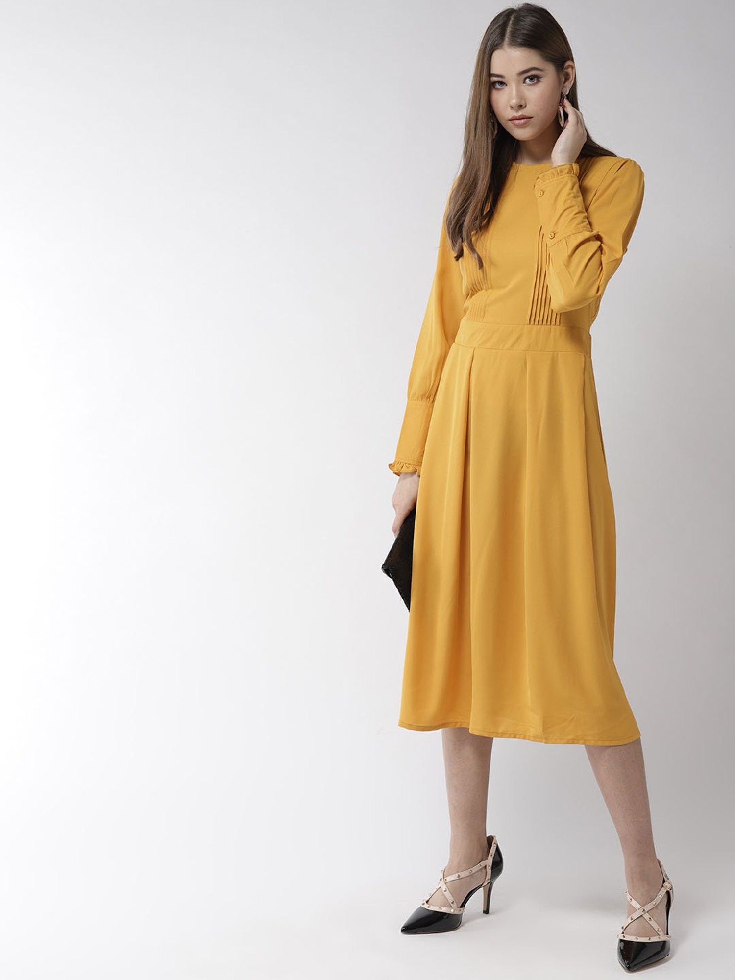 StyleStone Mustard Regular Fit & Flare Dress